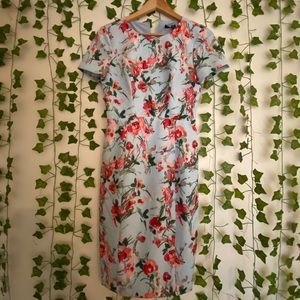 Black halo light blue floral dress